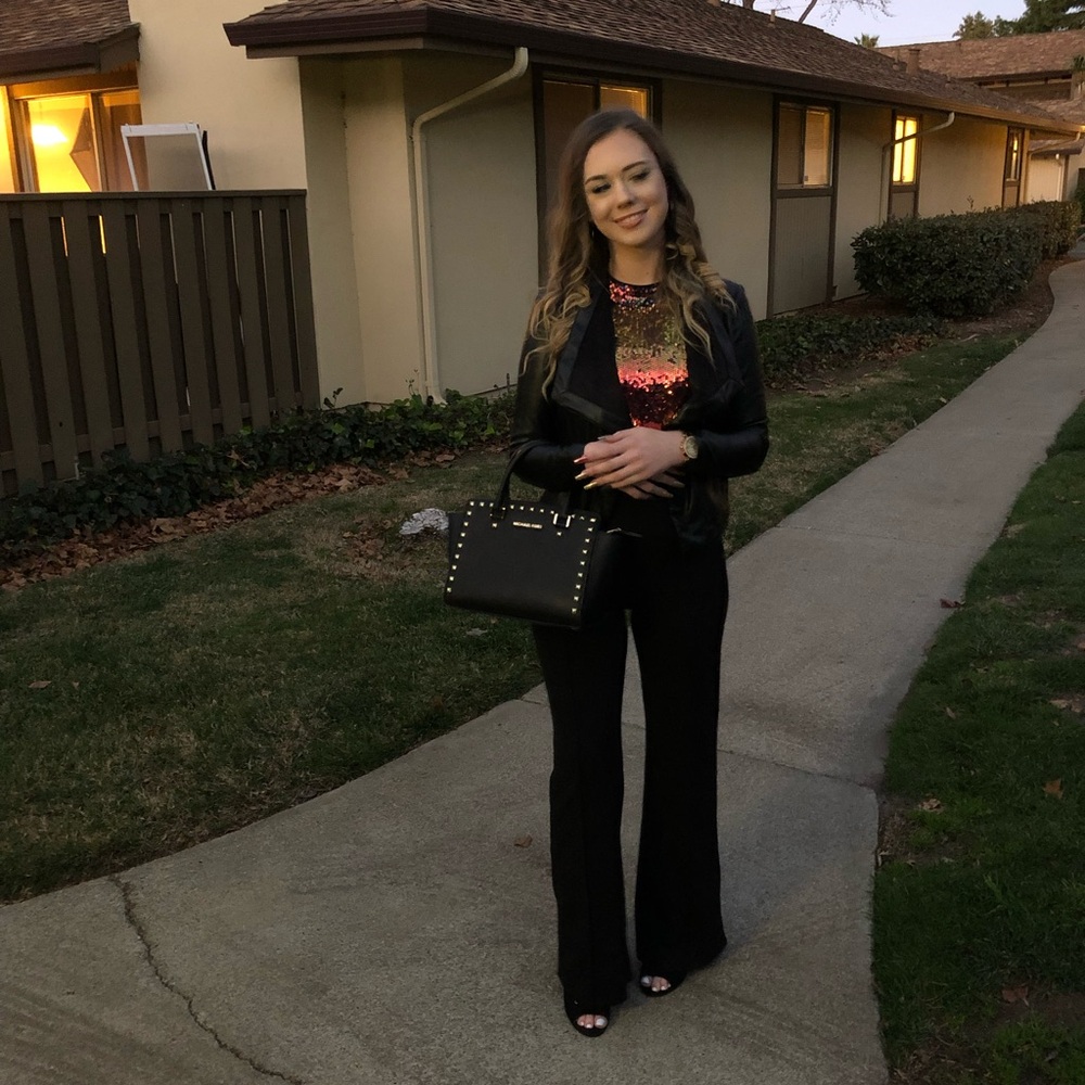 Sequin Halter Jumpsuit with Black Pants